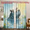 2D FLAT PRINTING 2pcs Curtains (Without Rod) Hippo Sunbathing In Water Modern Curtains&Window Treatment 100% Polyester Curtains