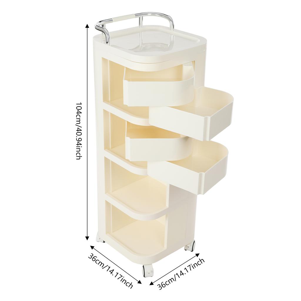 Тележка для хранения, 4-ярусная тележка для хранения, Стеллаж для хранения на колесах, Закругленные углы, Нержавеющая сталь, АБС для дома, Парикмахерских, Офиса