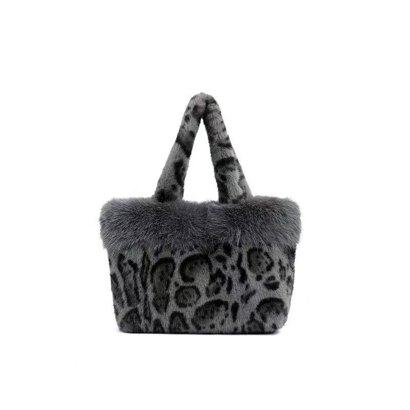 Leopard print plush handbag sweet cool Spice girl style imitation fur splicing plush bag commuting versatile large capacity tote bag