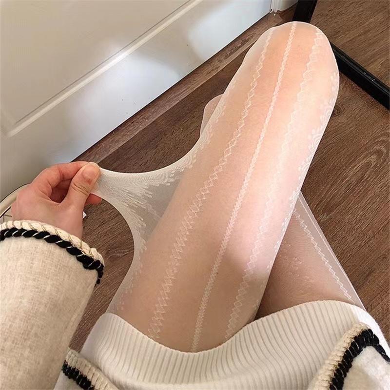 Sexy Black White Lolita Hollowed Lace Mesh Stockings Women Bottomed Pantyhose Japanese Goth Thin Stocking Hot Classic Tights