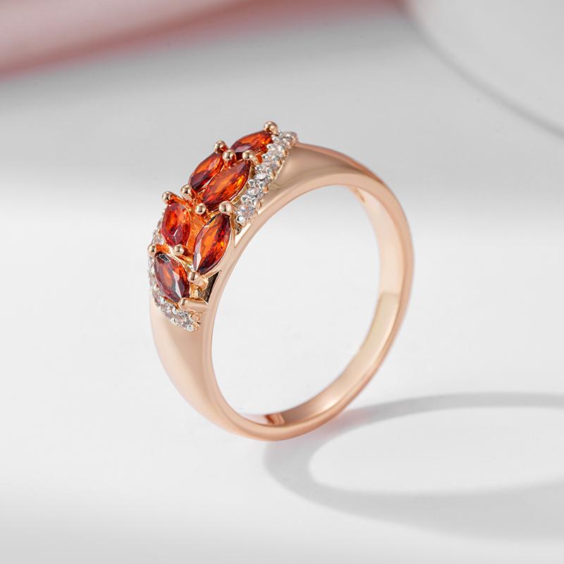 Кольцо Kinel Red Zircon Flower для женщин из розового золота, роскошные ювелирные изделия, свадебное праздничное кольцо, подарок