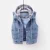 Female Short Vest Sleeveless Coat Women Fashion Hooded Denim Waistcoat Vest