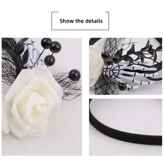 Halloween Flower Headband for Women Gothic Rose Skull Skeleton Hand Headpiece Floral Cosplay Dress-up Accessory for Halloween Parties Events