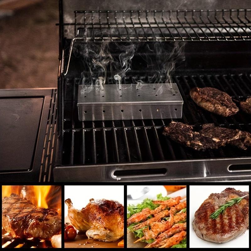 Stainless Steel Smoker Box BBQ Grill Smoking Box Wood Chip Container Meat Smoking Tool Outdoor Barbecue Accessory