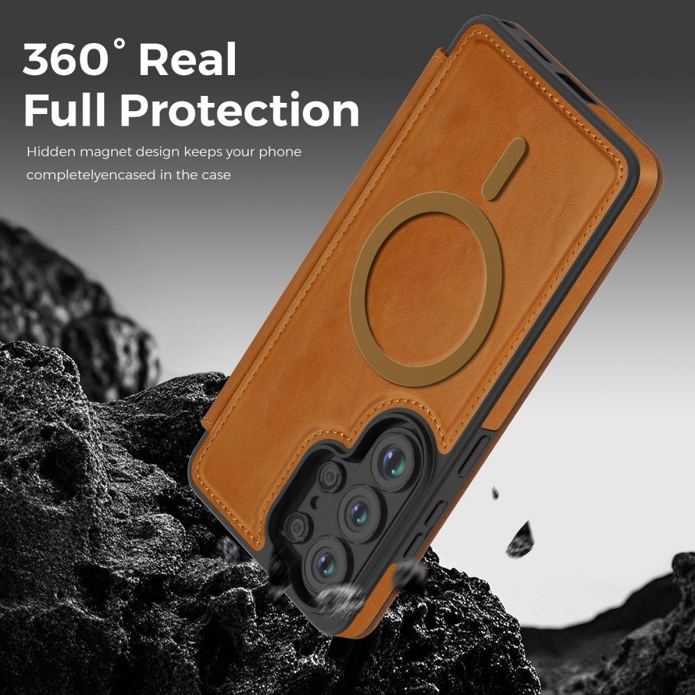 Man Business Leather Magnetic Case for Samsung S26 S25 Ultra Coque S25 Edge FE For Magsafe Faux Leather Cards Slot Phone Cover