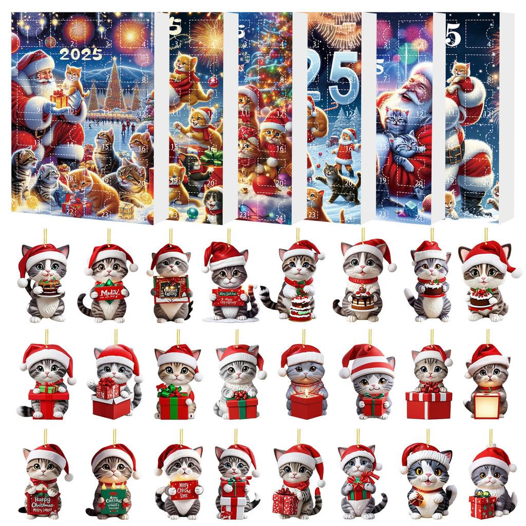 Рождественский календарь с кошачьим мотивом, акриловое украшение для праздничных торжеств