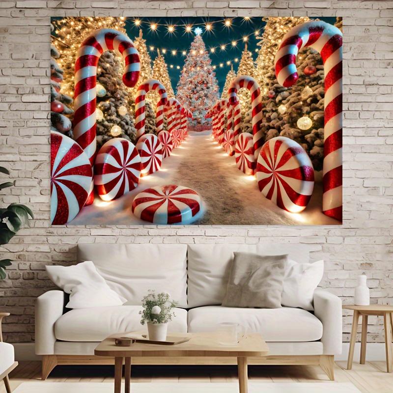 2D flat 1 piece of Christmas candy cane path polyester background fabric trees and candy canes perfect Christmas decoration