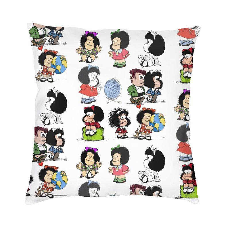 Happy Mafalda Square Pillow Cover Decoration Argentina Manga Quino Comic Cushion Cover Throw Pillow Sofa Doublesided Printing