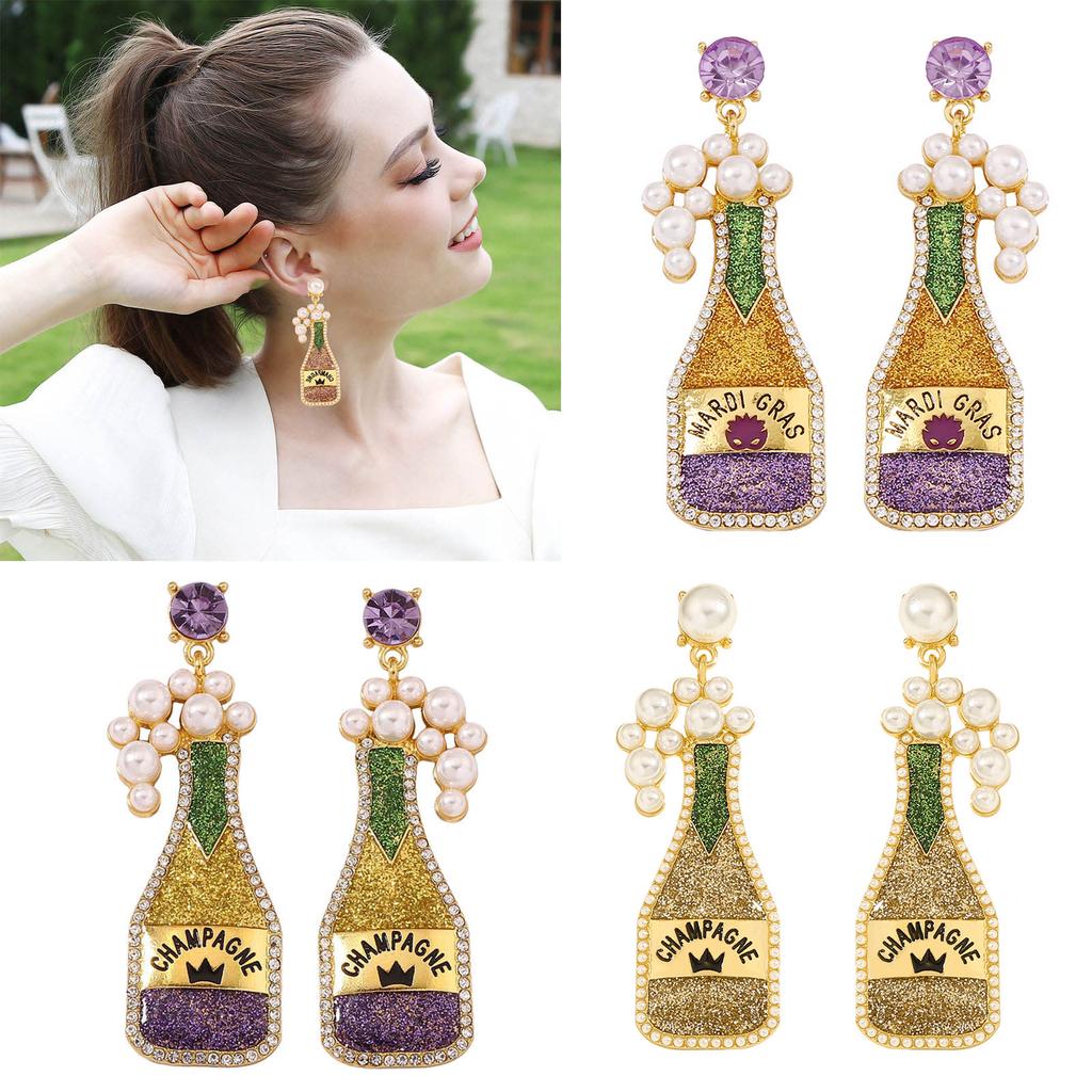 Vibrant Celebration Stand Out Stud Earrings Champagne Earrings Fashionable Outdoor Bottle Shape Dangle Earrings