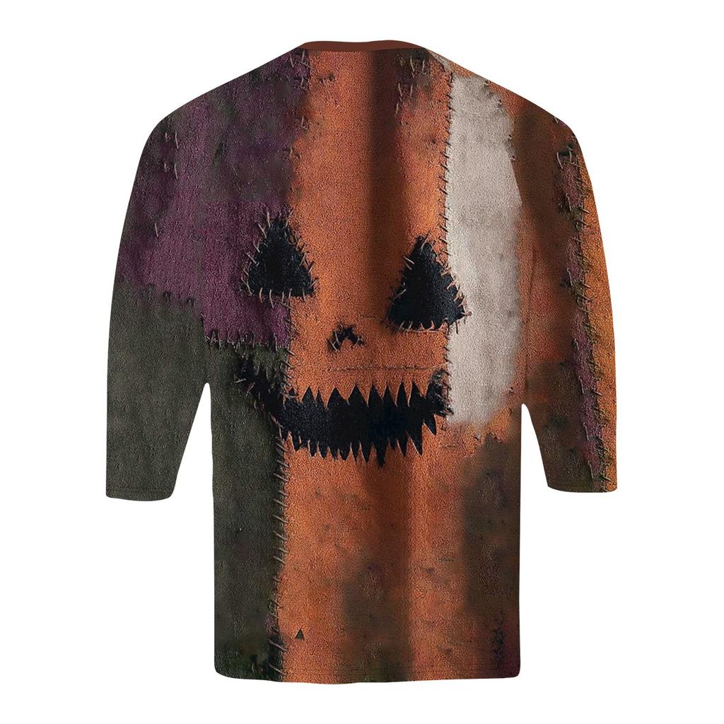Men's Halloween Printed Collar Three-Quarter Sleeve