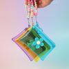 Portable Flower Bead Chain Coin Purse Pvc Zipper Small Wallet Colorful Transparent Storage Bag