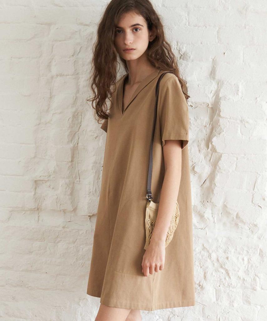 The Rye Puff Sleeve Collar Dress(Beige)