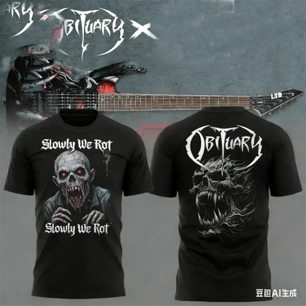 Summer men's T-shirt New Rock Obituary Band skulls Print T-shirt Men Women Fashion Oversized Short Sleeve Tshirt Graphic T-shirt