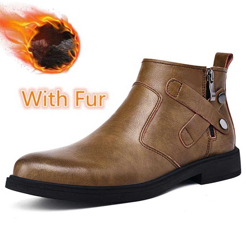 Высококачественные уличные мужские ботинки из натуральной кожи, удобные ботинки челси с боковой молнией, мужская зимняя обувь на платформе для снега