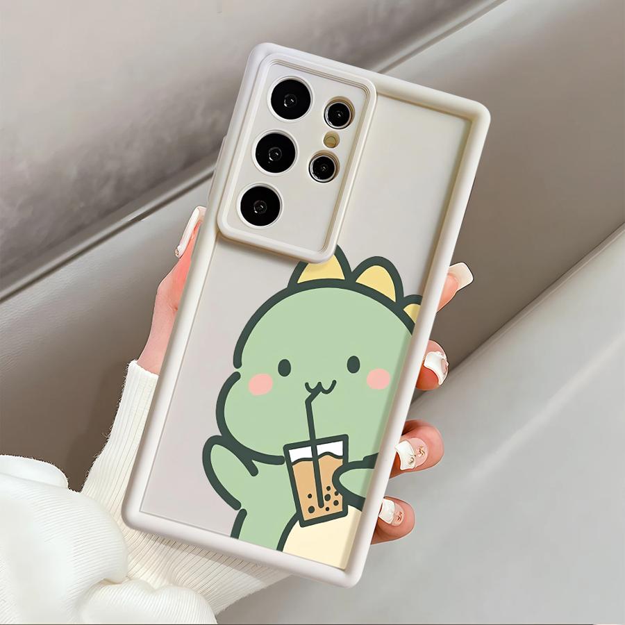 Очаровательный чехол с динозавром, пьющим молочный чай, для Samsung Galaxy S23 FE S22 S25 Ultra S25 Edge S24Ultra S24 Plus S20FE S21