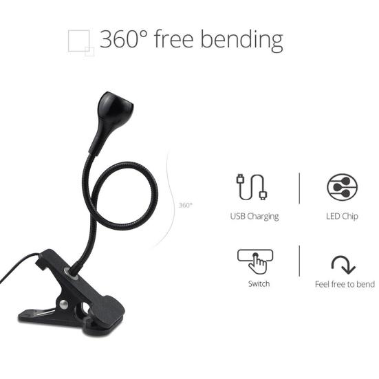 USB Rechargeable Clip-on Desktop LED Light Computer Reading Lamp with Button