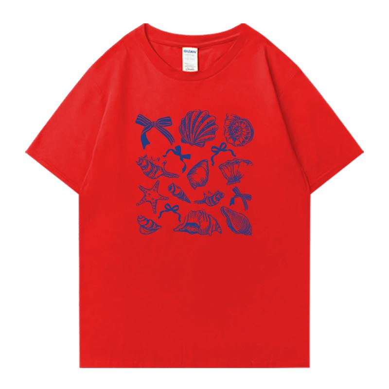 Популярная женская футболка оверсайз с рисунком морского животного — раковины и банта, унисекс, хлопковая, для мужчин и женщин, повседневная, с коротким рукавом, летняя.