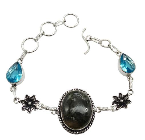 Labradorite Blue Topaz Gemstone Handmade Bracelet Jewelry BR 45