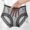 Women Panties Mid Waist Breathable Stretch Soft See-through Floral Lace Sexy