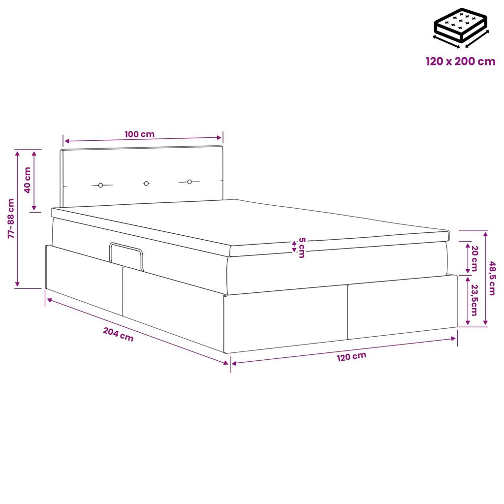 LED Storage Bed with Mattress Light Grey 120 x 200 cm Velvet