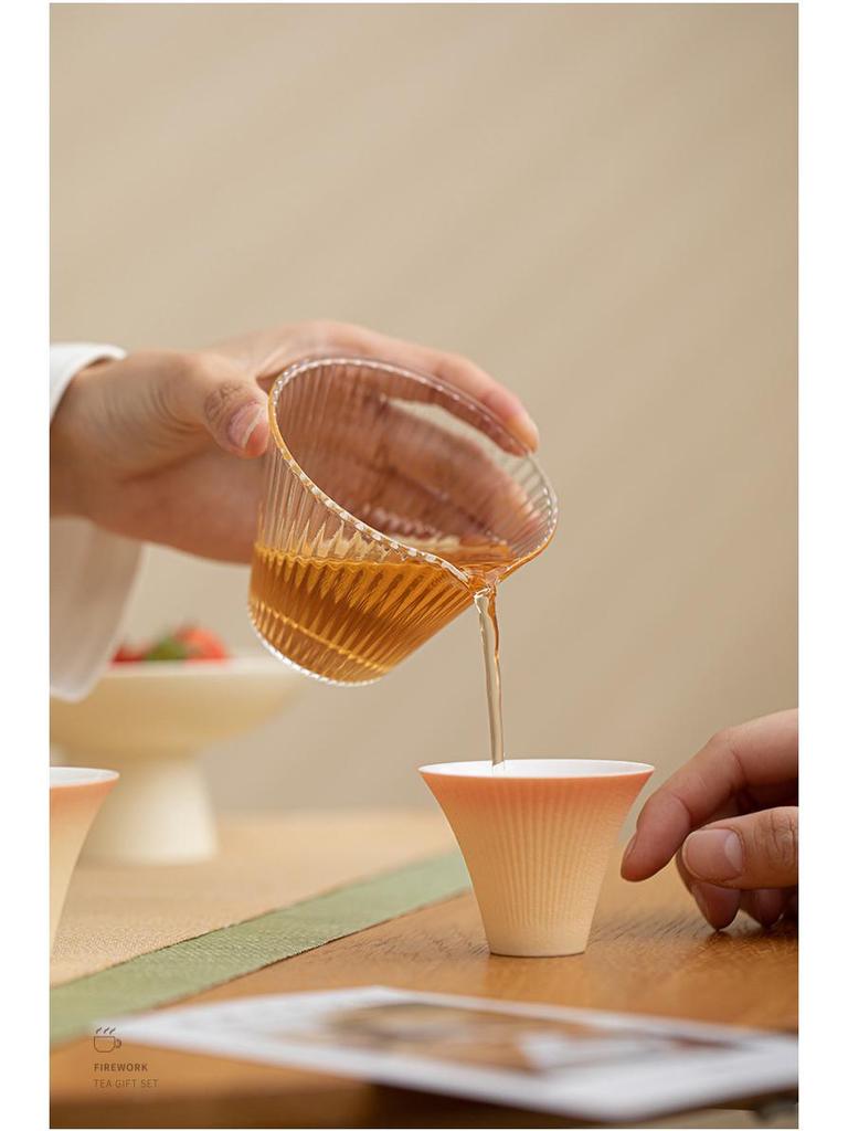 Набор гайвань и чашек для чая с градиентным фейерверком - Высококачественный керамический набор для чая Кунг-фу с подарочной коробкой для сувенира на Праздник Весны