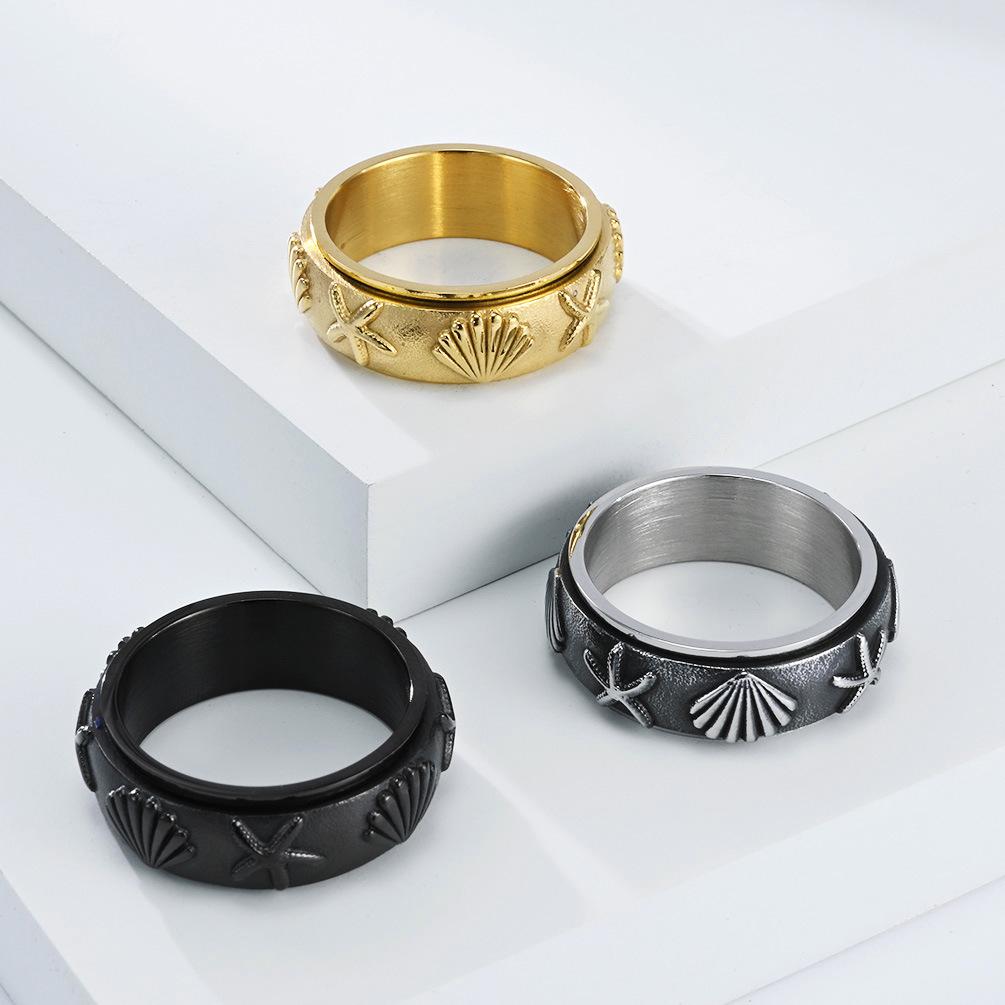 Ocean Wind Titanium Steel Rotating Ring Ring Shell Starfish Rotating Decompression Ring Relieving Anxiety Jewelry