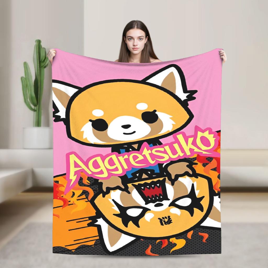 Cartoon Cute Aggretsuko Graffiti Blanket Quality Warm Soft Bedding Throws Winter Picnic Couch Chair Sofa Bed Graphic Bedspread