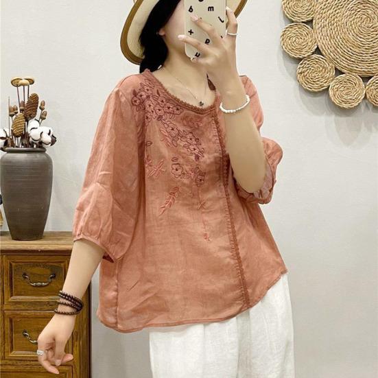 Женские топы с круглым вырезом и рукавами, вышитая футболка с цветочным узором, однотонная футболка, свободная рубашка, уличная одежда