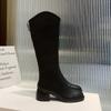 2025 Fashion Women‘s Boots Soft Leather Knee High Boots Women Zipper Female Square Heel Woman Shoes Autumn Winter Knight Boot PU
