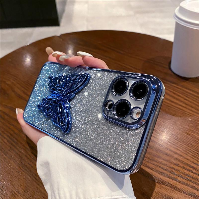 Sparkly Phone Case for iPhone 17 16 15 Pro Max with Butterfly Stand Gradient  Full Cover Glitter Case