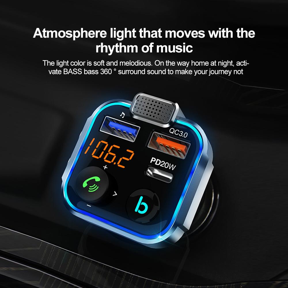 Wireless Bluetooth 5.0 Handsfree Car Fm Transmitter Dual USB Car Charger Auto Radio Fm Modulator Mp3 Player Black Adapter