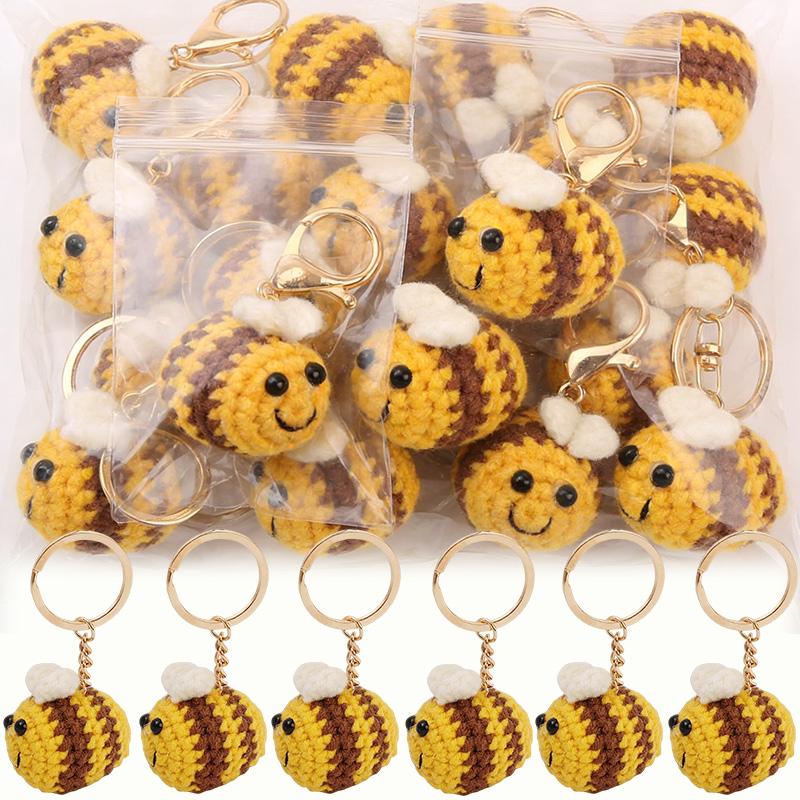 5pcs Fashion Woolen Knitting Little Bee Keychain DIY Handmade Bag Pendant Keyring for Friend Gifts Cartoon Cute Animal Key Chain
