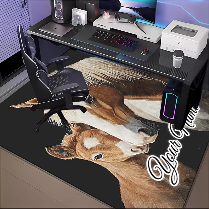 1PC Custom Name Horse Love: Mother Foal Theme Floor Mat Ideal for Living Room, Game Rooms, Office, Bedroom,Floor Mat Playful Design