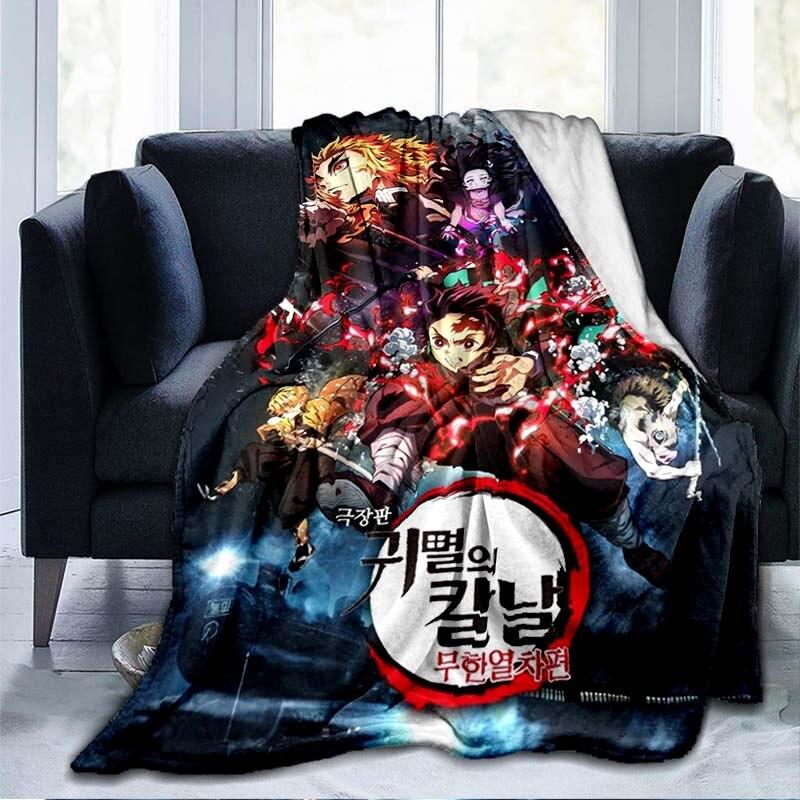Devil's Blade Anime Home Textile Demon Slayer Kimetsu No Yaiba Kamado Tanjirou Nezuko Double Plush Lamb Down Blanket Bedding