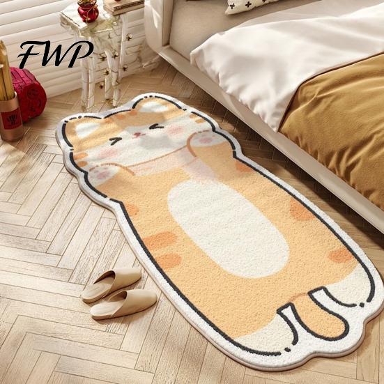 Easy Care Cat Blanket Cute Bath Rug, Irregular Animal Shaped Floor Mat, Soft Absorbent Microfiber Plush Rug Non Slip Area Carpet for Tub, Shower,