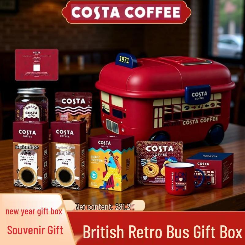 COSTA Английская Ретро Автобусная Подарочная Коробка: Кофе-капельный, Печенье с маслом и Шоколадные конфеты с ириской
