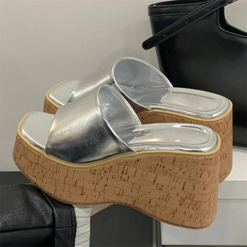 Eilyken Summer Woman Slippers Chunky Platform Wedge Square Toe Thick Bottom Heels Shoes Zapatos De Mujer