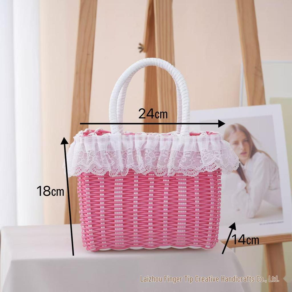 Красочная плетеная пластиковая корзина: Ручной сувенирный подарок, Имитация ротанга, Женская корзина для ванной и хранения