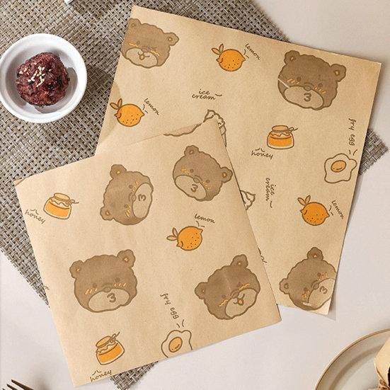 50 шт., 18 см/22 см, водонепроницаемая термостойкая упаковочная бумага для сэндвичей с мультяшным медведем, одноразовая упаковочная бумага с квадратным покрытием для сэндвичей, кухонные гаджеты