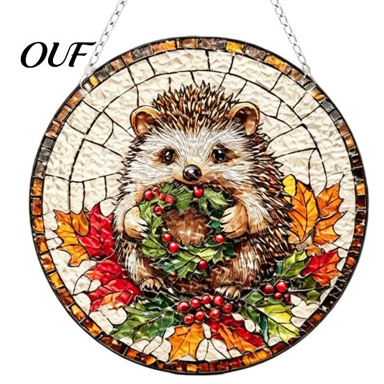 Round Acrylic Window Panel Stained Glass Style Hanging, Tree of Life & Winter Forest Transparent Suncatcher with Metal Chain, Indoor Decoration