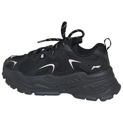 Li Ning Starburst Синтетическая кожа Мягкая Ретро Мода Универсальная Амортизация Нескользящая Обертка Низкий Верх Повседневная Обувь Женские кроссовки Черный AGCV252-4