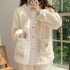 Women's Thickened Coral Fleece Cardigan Pajama Set with Autumn & Winter Floral Design