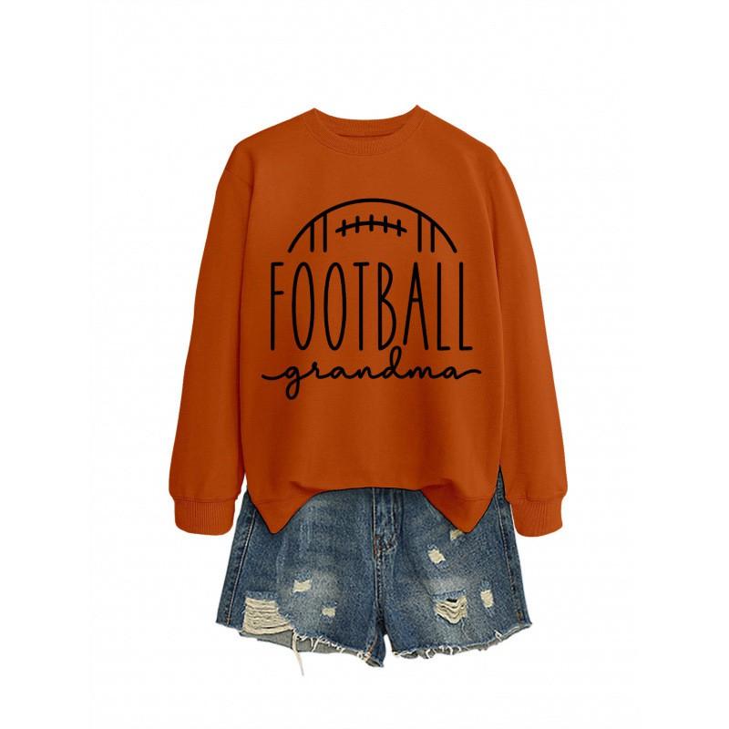 Womens Oversized Long Sleeve Crewneck Sweatshirt With Football Grandma Print - Fall Winter Casual Wear