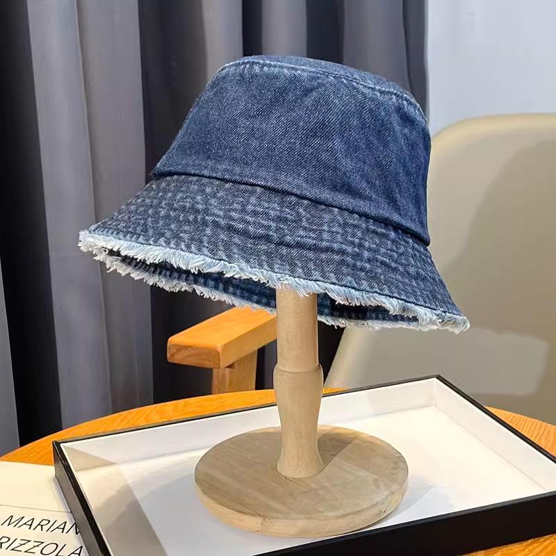 Панама из выстиранного денима, женская осенне-зимняя шляпа с передовым чувством, шляпа-панама с необработанным краем и простой защитой лица, подчеркивающая маленький овал лица, осень