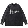 Футболка Streetwear Shadows Graphic Washed Black, хлопковая, унисекс, большие размеры, длинные рукава, футболка