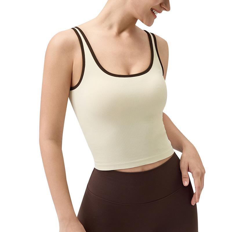 Женский летний рубчатый топ-ками для йоги из лайкры с нагрудными вкладышами
