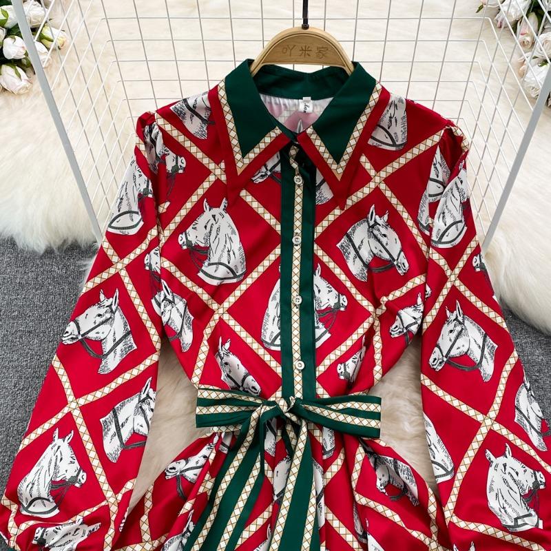 Женские темпераментные платья трапециевидной формы с длинными рукавами и отворотами на талии для похудения и большие распашные платья