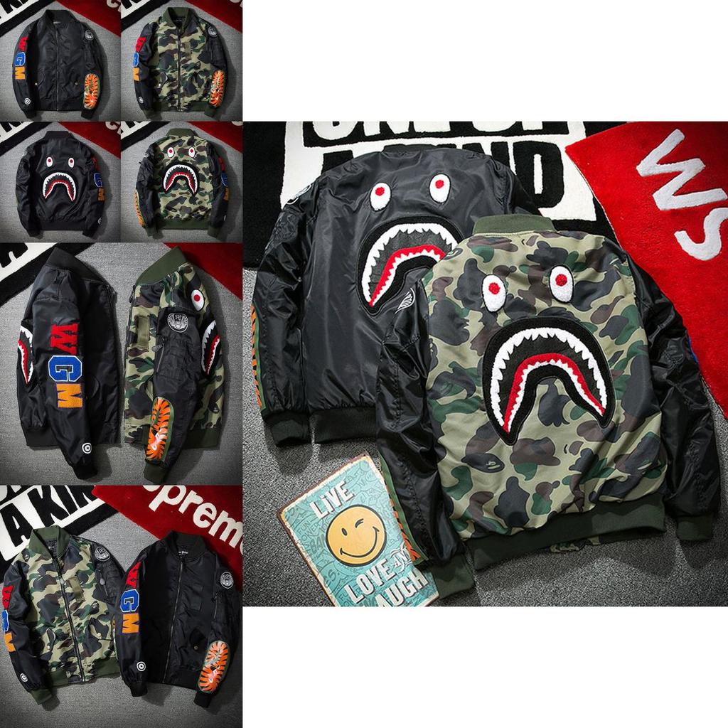 Мужская куртка-бомбер A Bathing Ape Space Shark Head Ma1 в армейском стиле, камуфляжная
