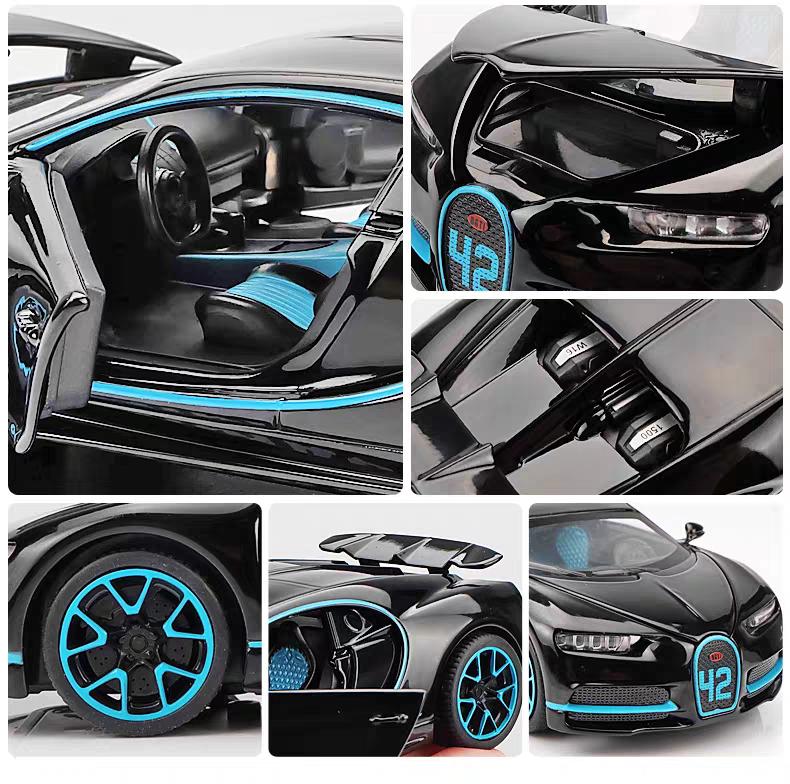 Bugatti Chiron Supersport Simulation Diecast & Toy Vehicles Sounds & Light Pull Back Car 1:32 Alloy Model Gifts For Children