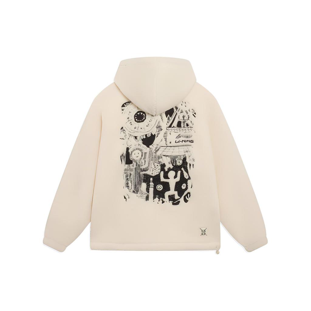 Li Ning Sports Lifestyle Series Back Pattern Printed Fleece Warm Free Jacket Men Jacket Swan-White AFDSA55-1